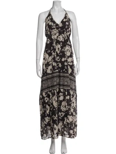 Pre-owned Ba&sh Floral Print Long Dress In Brown