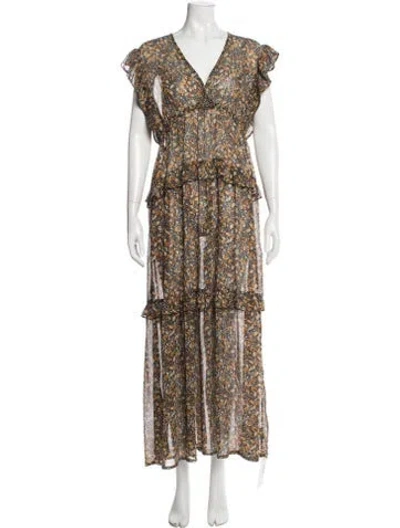 Pre-owned Ba&sh Floral Print Long Dress In Brown