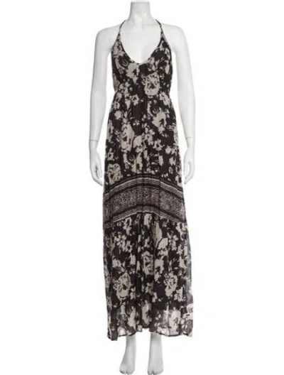 Pre-owned Ba&sh Floral Print Long Dress In Brown/neutrals