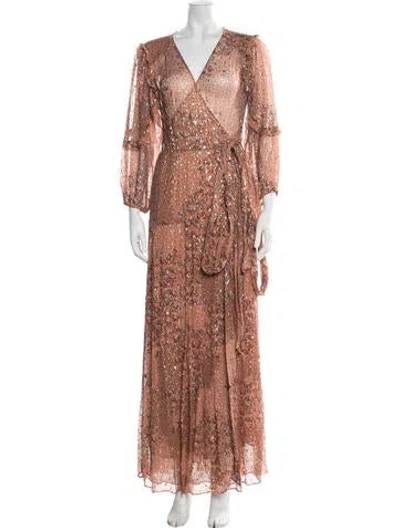 Pre-owned Ba&sh Floral Print Long Dress In Burgundy