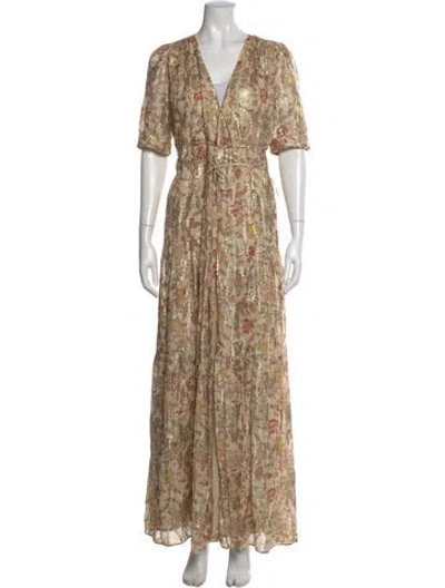 Pre-owned Ba&sh Floral Print Long Dress In Gold