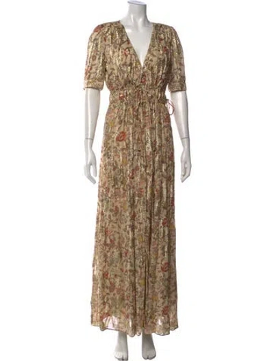 Pre-owned Ba&sh Floral Print Long Dress In Gold