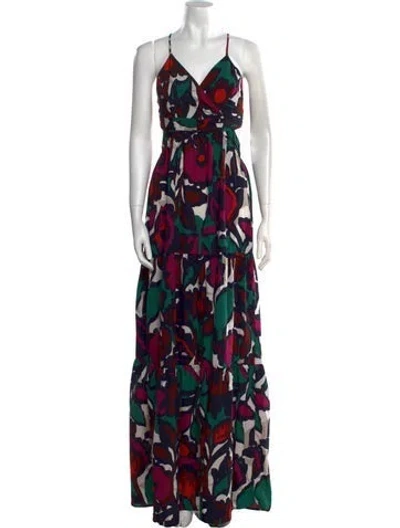 Pre-owned Ba&sh Floral Print Long Dress In Green