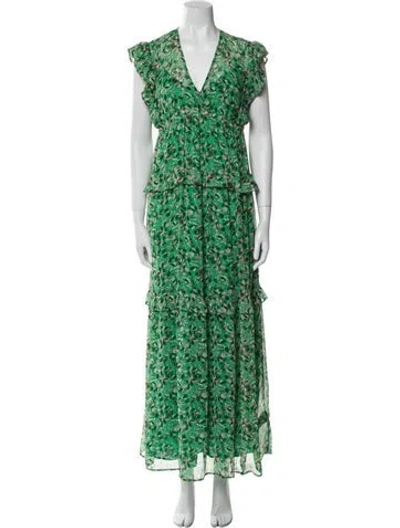 Pre-owned Ba&sh Floral Print Long Dress In Green