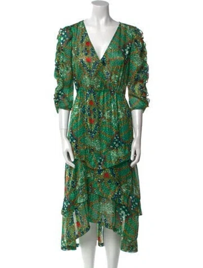 Pre-owned Ba&sh Floral Print Long Dress In Green