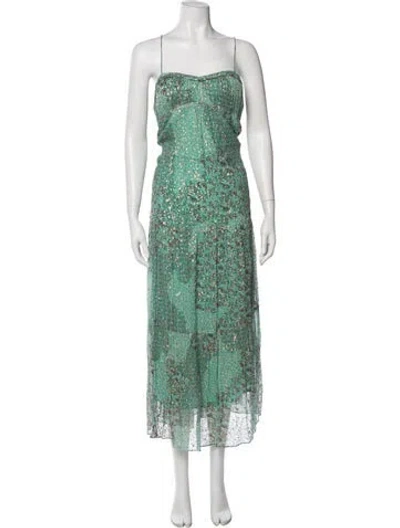 Pre-owned Ba&sh Floral Print Long Dress In Green