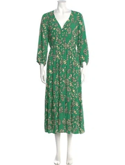 Pre-owned Ba&sh Floral Print Long Dress In Green