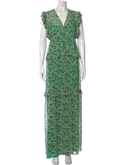 Pre-owned Ba&sh Floral Print Long Dress In Green