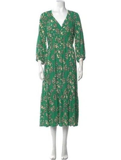 Pre-owned Ba&sh Floral Print Long Dress In Green