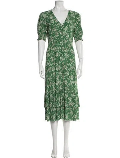 Pre-owned Ba&sh Floral Print Long Dress In Green