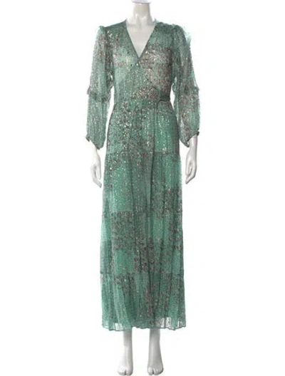 Pre-owned Ba&sh Floral Print Long Dress In Green