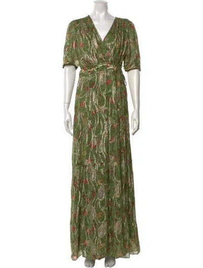 Pre-owned Ba&sh Floral Print Long Dress In Green