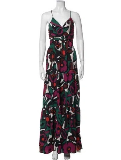 Pre-owned Ba&sh Floral Print Long Dress In Green