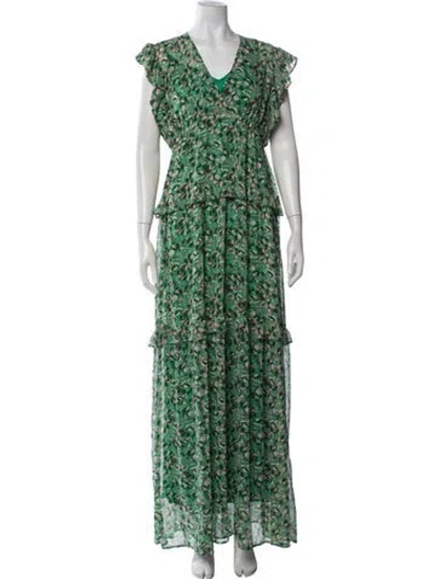 Pre-owned Ba&sh Floral Print Long Dress In Green