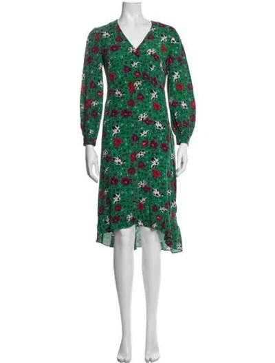 Pre-owned Ba&sh Floral Print Long Dress In Green