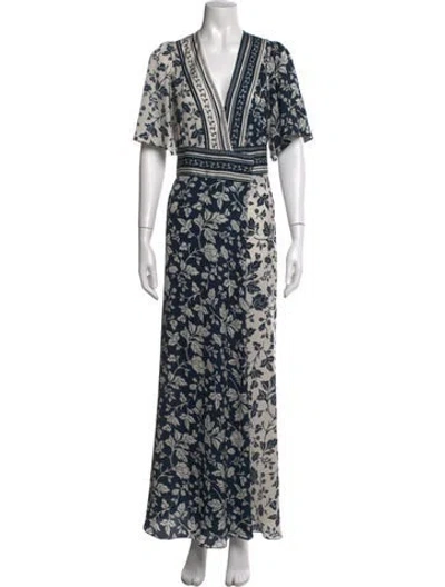 Pre-owned Ba&sh Floral Print Long Dress In Green/neutrals