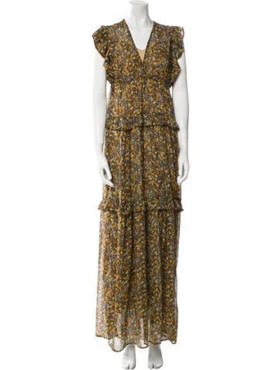 Pre-owned Ba&sh Floral Print Long Dress In Neutral