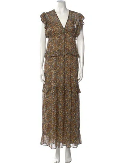 Pre-owned Ba&sh Floral Print Long Dress In Neutral