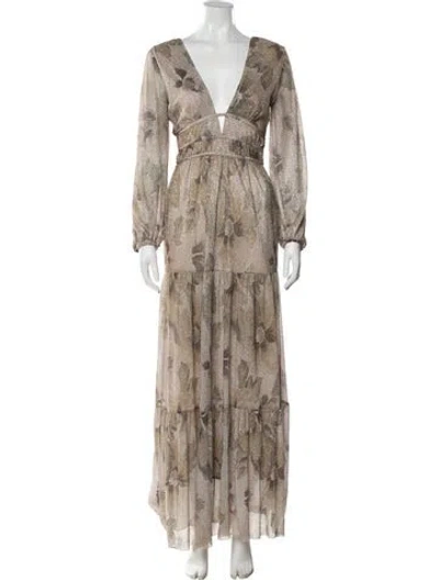 Pre-owned Ba&sh Floral Print Long Dress In Neutral