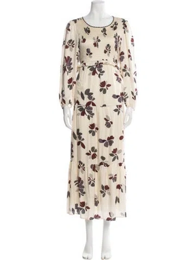 Pre-owned Ba&sh Floral Print Long Dress In Neutral