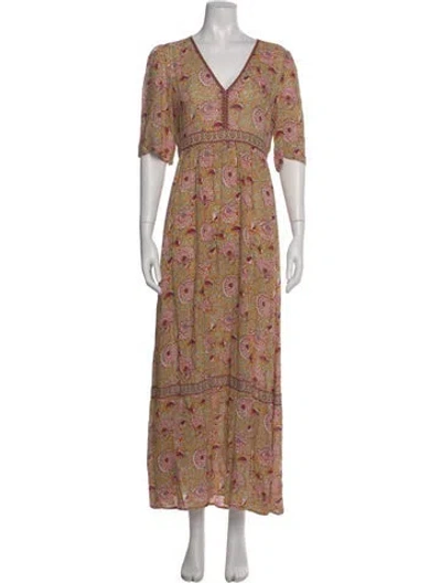 Pre-owned Ba&sh Floral Print Long Dress In Neutral