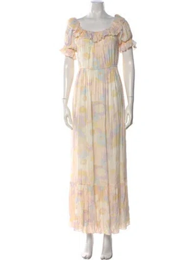 Pre-owned Ba&sh Floral Print Long Dress In Neutral