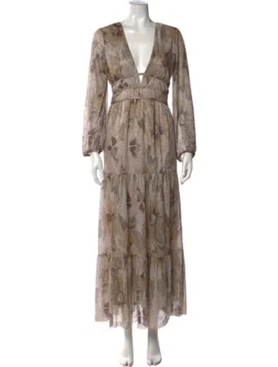 Pre-owned Ba&sh Floral Print Long Dress In Neutral