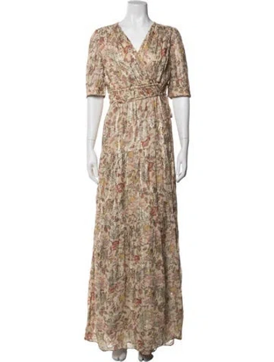 Pre-owned Ba&sh Floral Print Long Dress In Neutrals