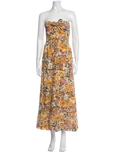 Pre-owned Ba&sh Floral Print Long Dress In Neutrals