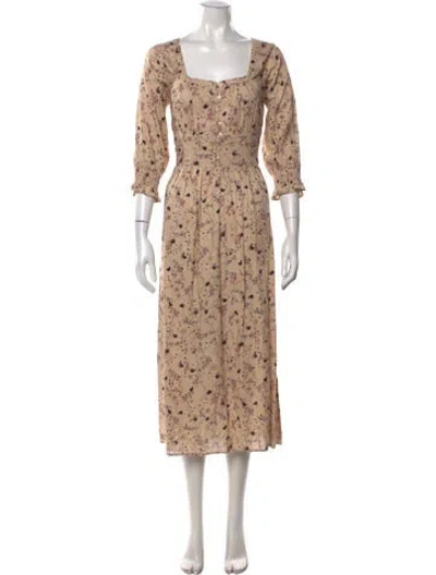 Pre-owned Ba&sh Floral Print Long Dress In Neutrals