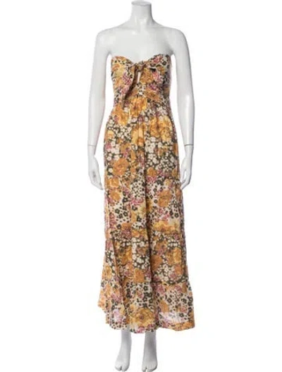 Pre-owned Ba&sh Floral Print Long Dress In Neutrals/yellow