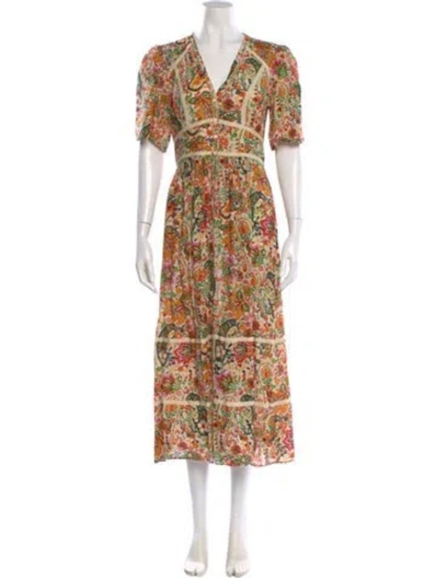 Pre-owned Ba&sh Floral Print Long Dress In Orange