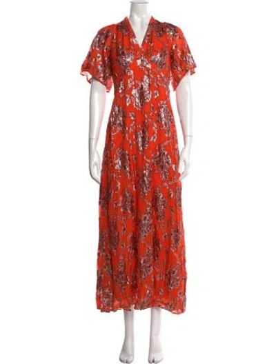 Pre-owned Ba&sh Floral Print Long Dress In Orange