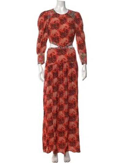 Pre-owned Ba&sh Floral Print Long Dress In Orange