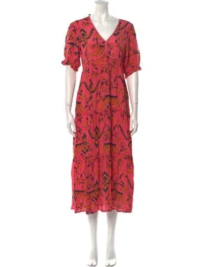 Pre-owned Ba&sh Floral Print Long Dress In Pink