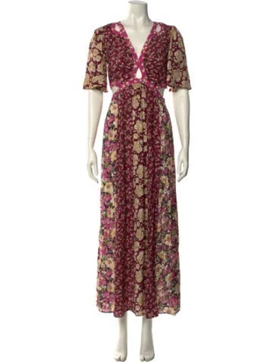 Pre-owned Ba&sh Floral Print Long Dress In Pink