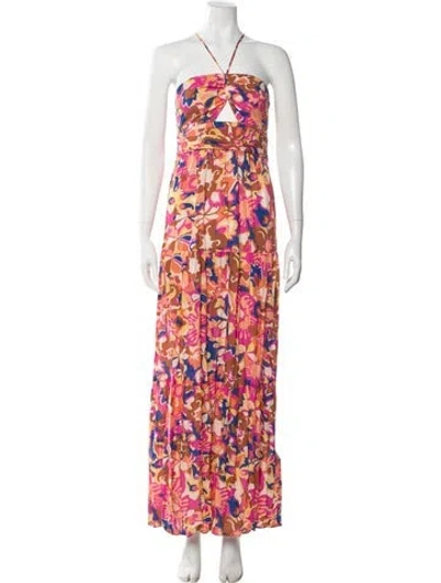 Pre-owned Ba&sh Floral Print Long Dress In Pink