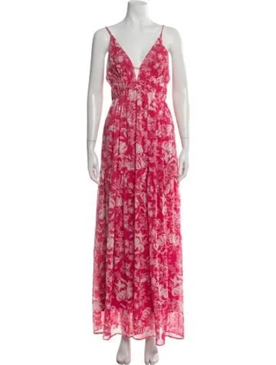 Pre-owned Ba&sh Floral Print Long Dress In Pink
