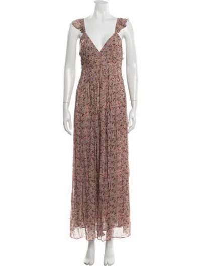 Pre-owned Ba&sh Floral Print Long Dress In Pink