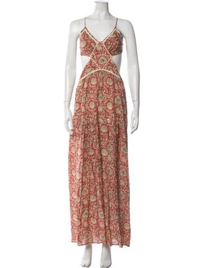 Pre-owned Ba&sh Floral Print Long Dress In Pink/red