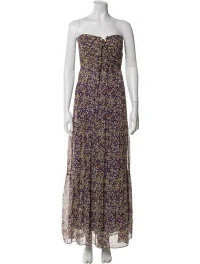 Pre-owned Ba&sh Floral Print Long Dress In Purple