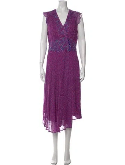 Pre-owned Ba&sh Floral Print Long Dress In Purple
