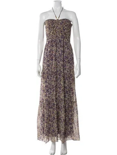 Pre-owned Ba&sh Floral Print Long Dress In Purple