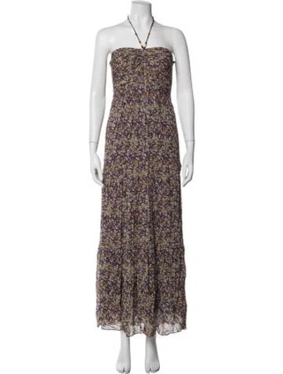 Pre-owned Ba&sh Floral Print Long Dress In Purple