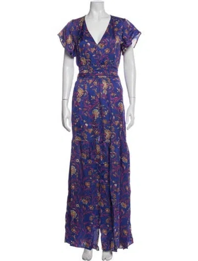 Pre-owned Ba&sh Floral Print Long Dress In Purple