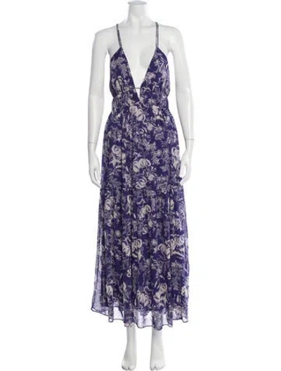 Pre-owned Ba&sh Floral Print Long Dress In Purple