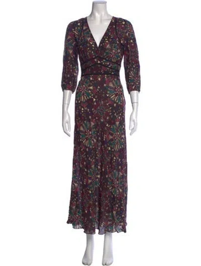 Pre-owned Ba&sh Floral Print Long Dress In Purple