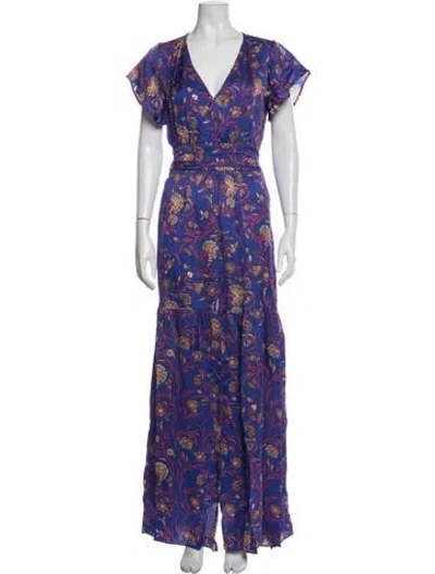 Pre-owned Ba&sh Floral Print Long Dress In Purple