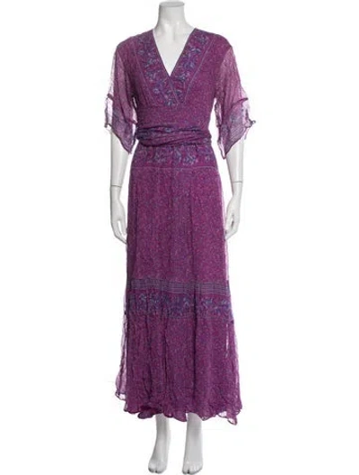Pre-owned Ba&sh Floral Print Long Dress In Purple