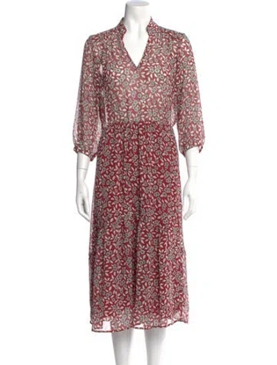 Pre-owned Ba&sh Floral Print Long Dress In Red